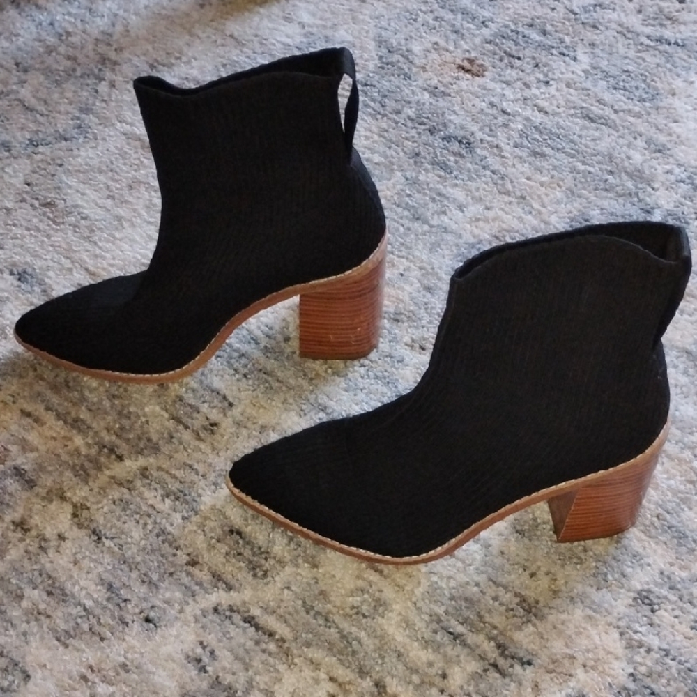 Black and Brown Heeled Boots with Suede Upper and Block Heel